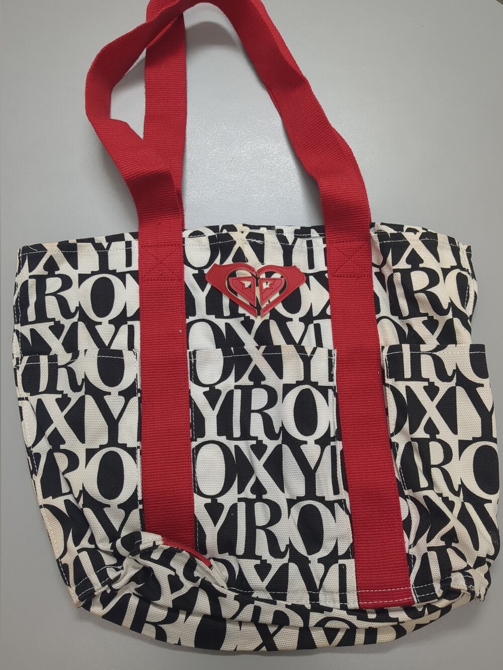 Roxy Logo Y2K Red, White And Black Tote Canvas Bag  (READ)
